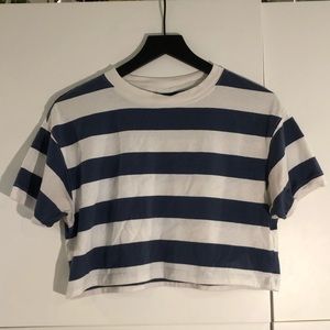 Blue and white striped crop top
